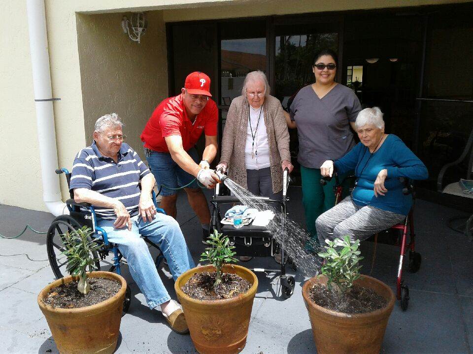 South Florida assisted living facility residents outside