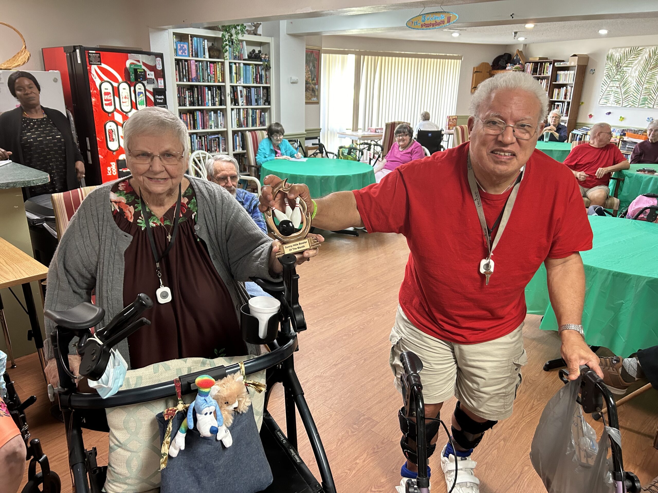 happy bowling residents at the arcadia Florida assisted living facility